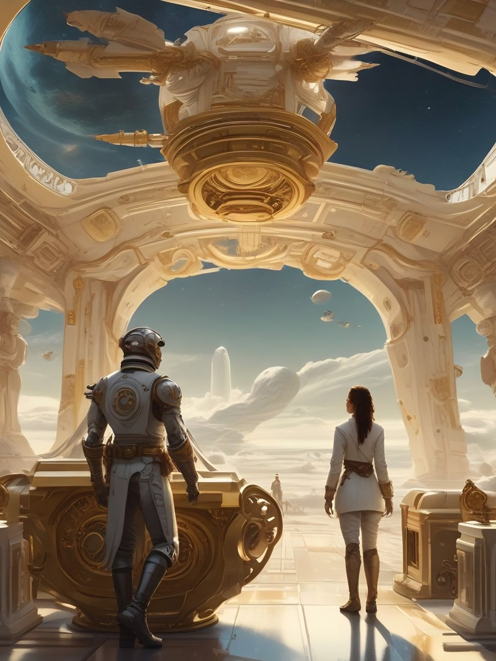 Gold and White Futuristic Home Art Print - Premium Wall Decor